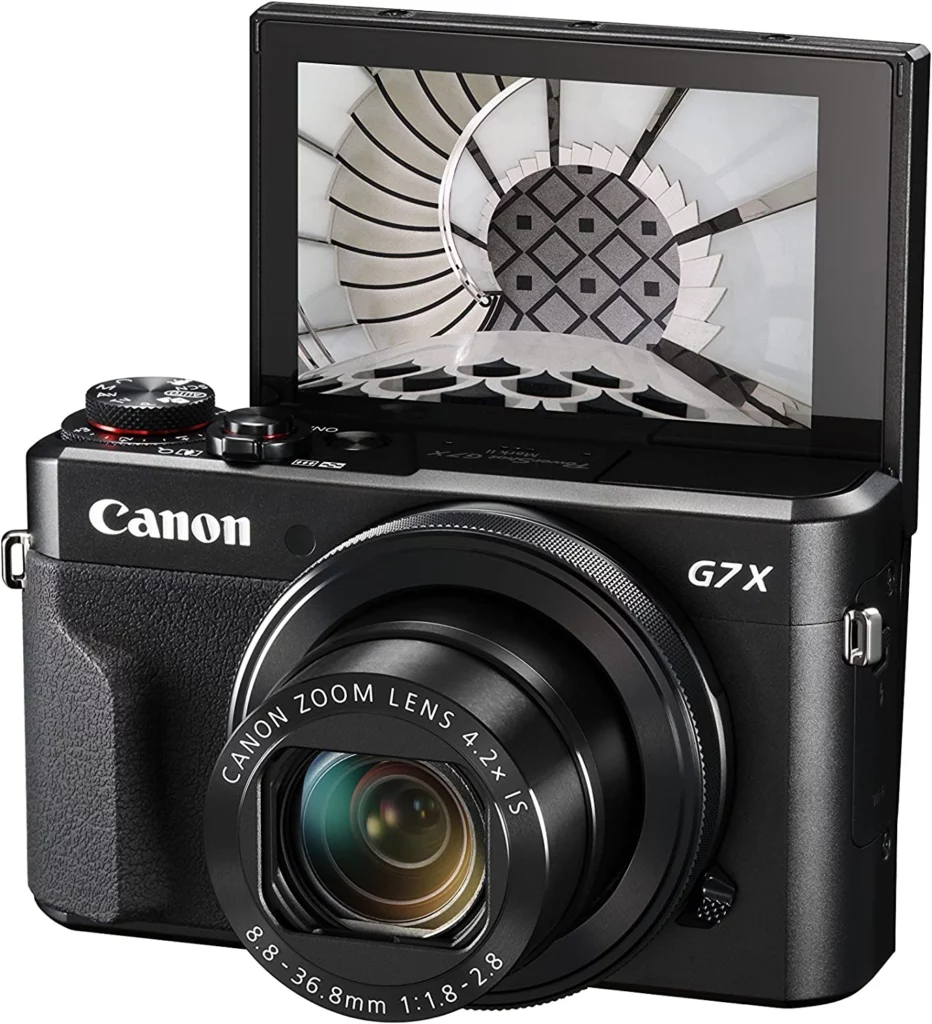 Canon G7 X Mark II with the screen flipped up